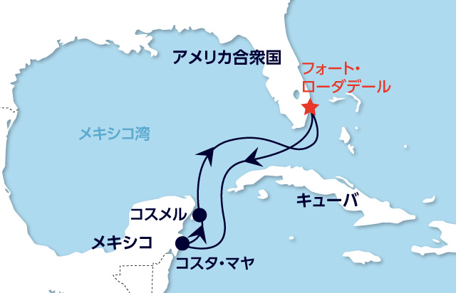 西カリブ海ホリデークルーズBコース_航路_地図